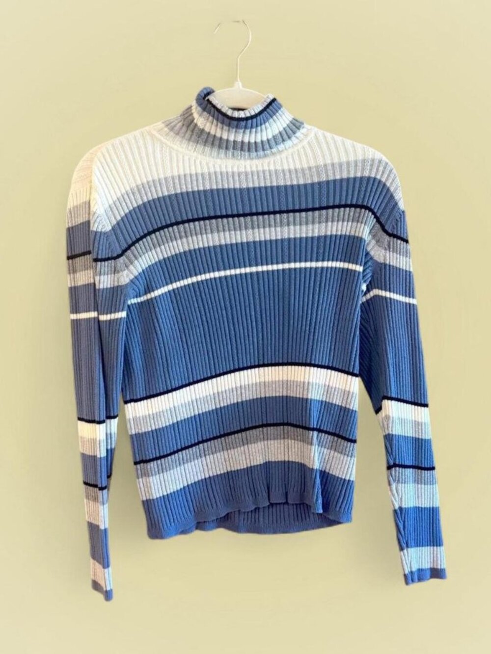 Liz Claiborne blue and white striped turtleneck sweater